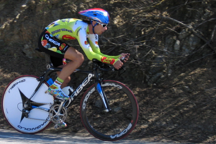 A Jelly Belly rider crests Bailey Rd.