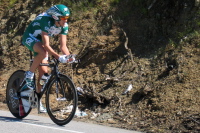 A Credit Agricole rider crests Bailey Rd.