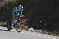 A Credit Agricole rider crests Bailey Rd.