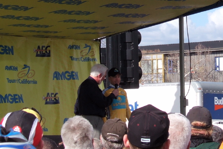 Levi Leipheimer gets interviewed.