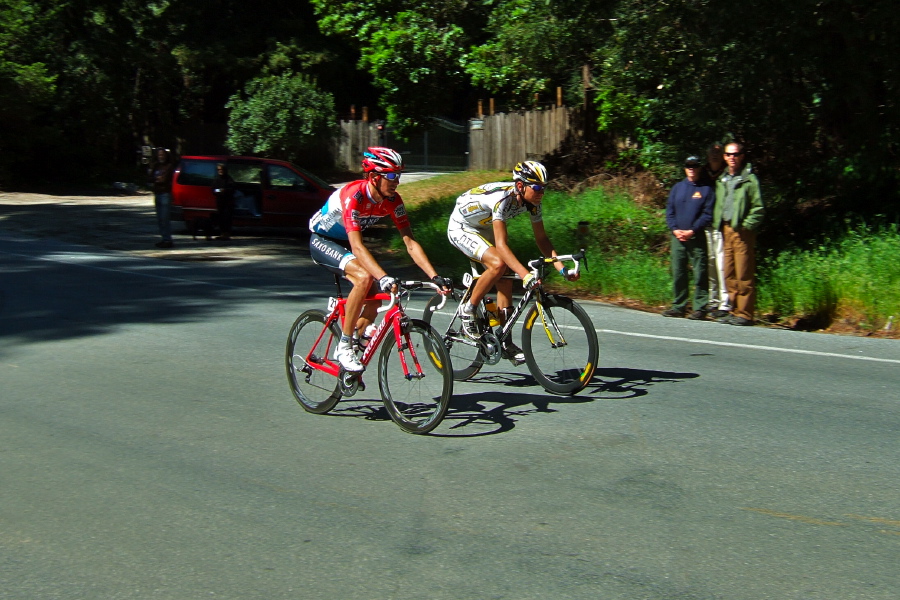 Andy Schleck and Tejay Van Garderen zip down Empire Grade.