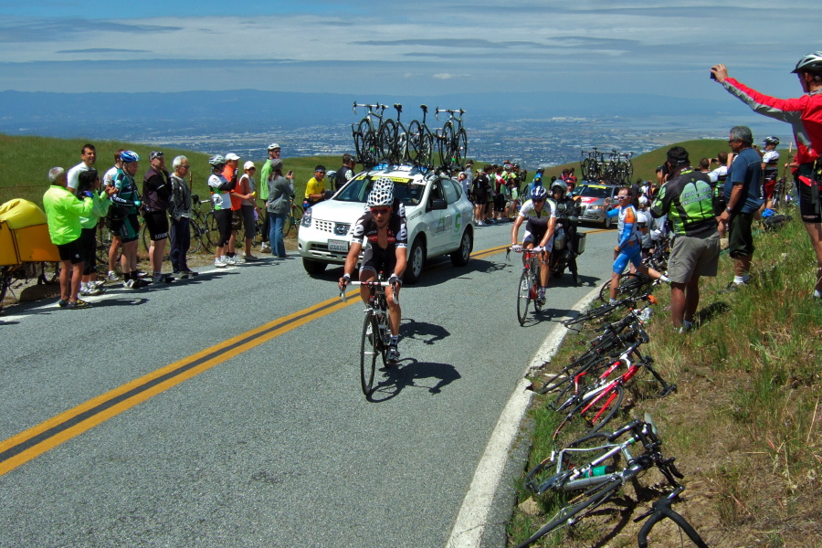 Team Cervélo and Team Type 1 riders in the caravan.