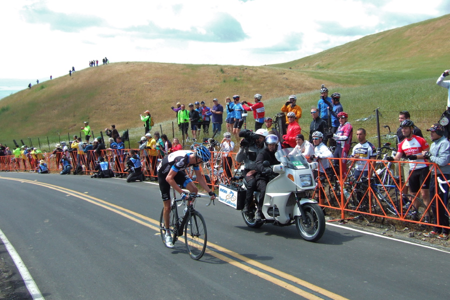 Ryder Hesdejal, leader at the bottom of the hill, is sixth at the top.