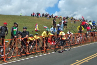 Dick Matthews looks to open the fence to let Pete Letchworth through.