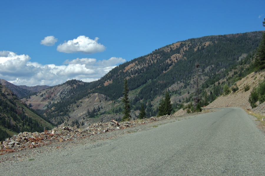 Trail Creek Rd. can be seen climbing up the canyon wall.
