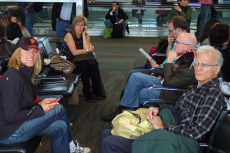 Laura and David in the waiting area at SFO