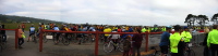 Cyclists queuing for the ride start.  (30ft)
