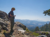 Smoky air from wildfires elsewhere in the state obscure the background view toward the Merced Range.  <br />Photo courtesy of Frank Paysen