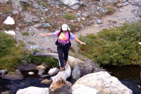 Stella crosses Mill Creek.