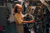 Kay at the wheel of the Bowfin.