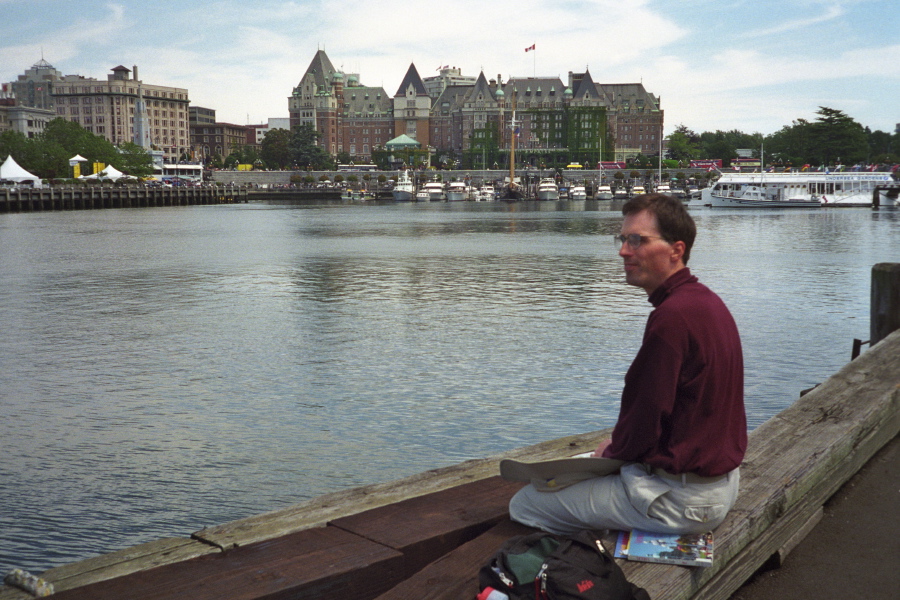 Bill watches for the incoming ferry.
