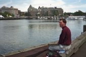 Bill watches for the incoming ferry.