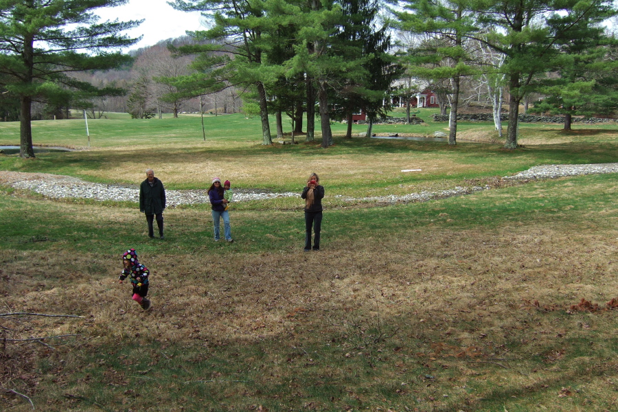Our walk takes us across a stream and up a short hill.