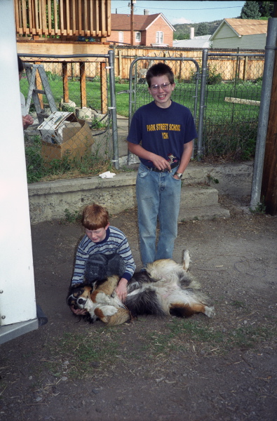Danny and Matthew play with Sparky