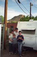 Lisa, Danny, Dan, and Matthew in front of the Prowler (and Simpson's Rest)