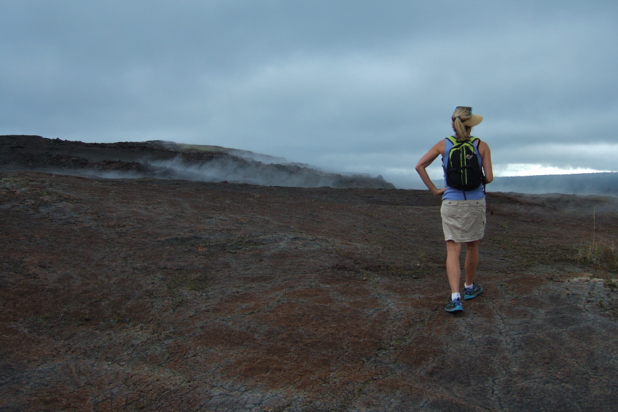 Laura investigates a plume of steam.