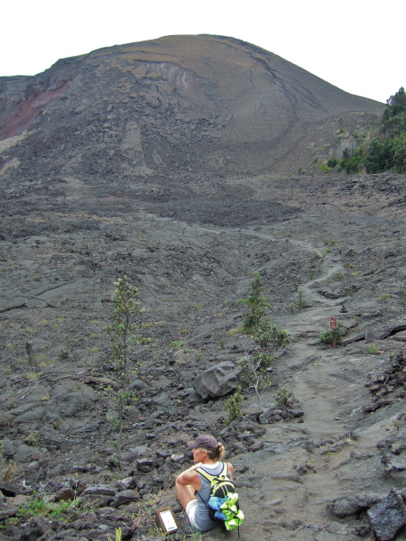 Laura takes a break in view of Pu'u Pua'i.