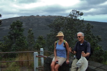 Laura and David rest at the rim of Pu'u Huluhulu.