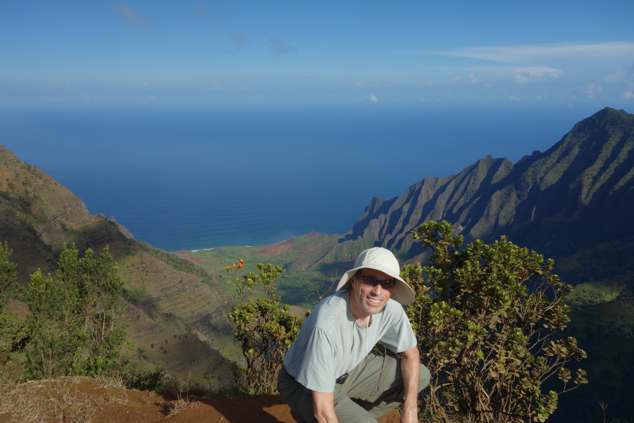 Bill at the rim of Kalalau Valley near Pu'u o Kila Lookout