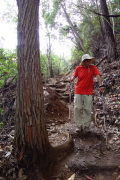 David descends muddy steps on the Canyon Trail.