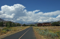 Cumulous clouds build over Sun Valley as I start my ride up Trail Creek Rd.