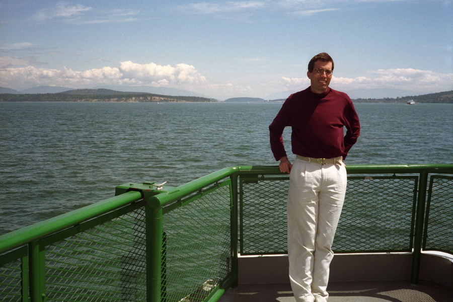 Bill on the ferry passing through the San Juan Islands.