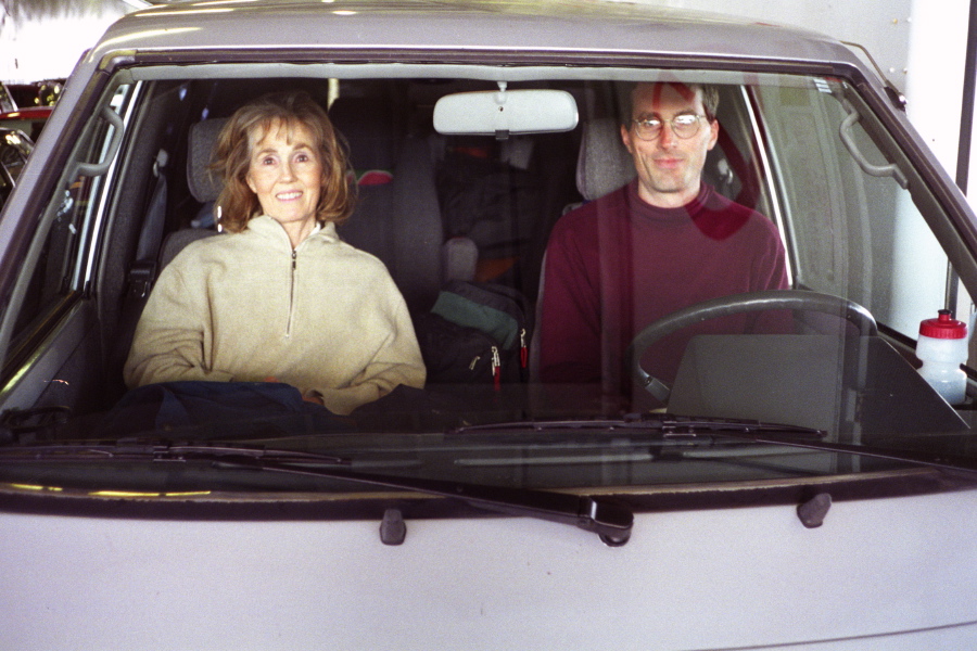 Kay and Bill in the van, getting ready to disembark.