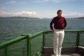 Bill on the ferry passing through the San Juan Islands.