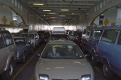 Drivers in their cars getting ready to alight in Anacortes, WA.