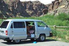 Kumba waits in the van while I use the rest room.