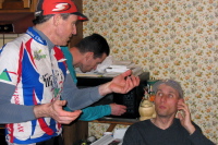 Jim Kern (l), Zach Kaplan (c), Graham Pollock (r) at after-ride potluck.