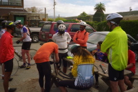 Fixing a flat tire in Pescadero.