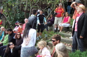 Michi and Zach pass through the guests on their way to the reception.