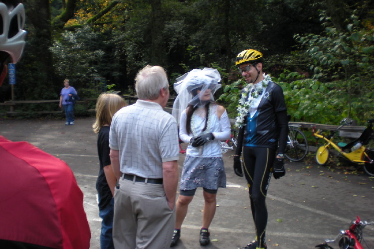 Zach and Michi talk with a co-worker of Michi.