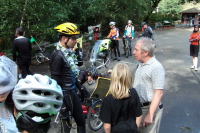 Zach speaks with one of Michi's co-workers.