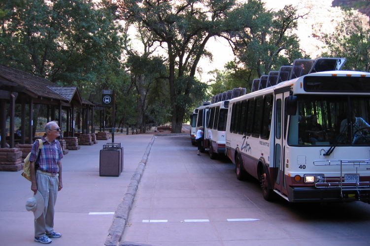 Waiting at the shuttle stop.